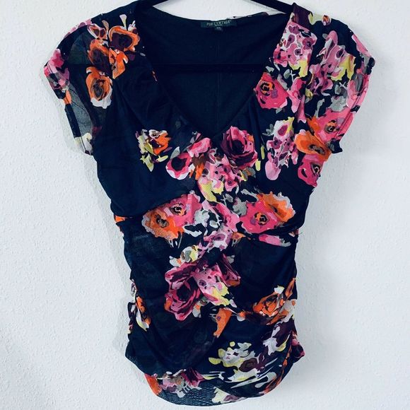 For Cynthia Tops - For Cynthia Petite Floral Rouched Top Sz PM MBQ